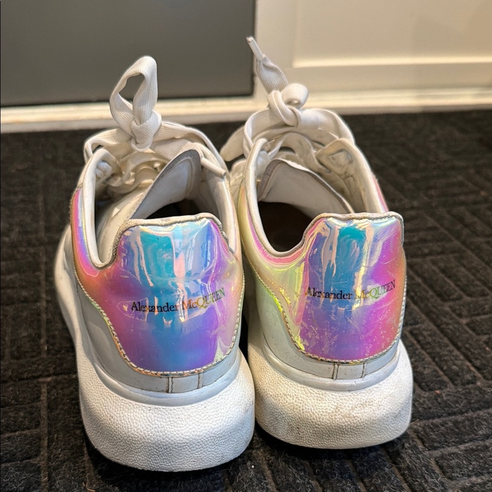 Alexander McQueen White Sneakers with Iridescent Heel Tab